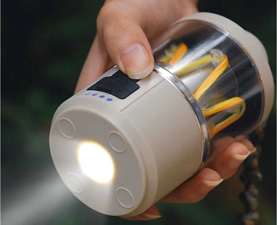 LED turistinė lempa su integruotu akumuliatoriumi ir USB