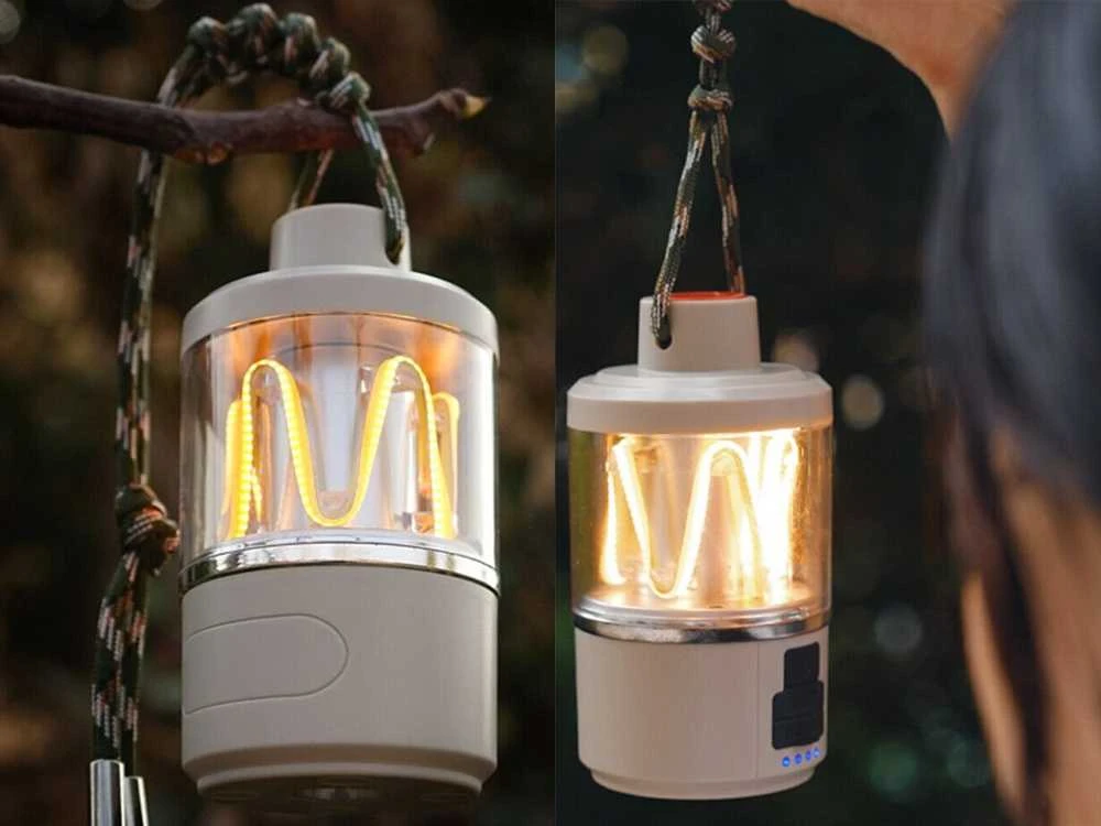 LED turistinė lempa su integruotu akumuliatoriumi ir USB