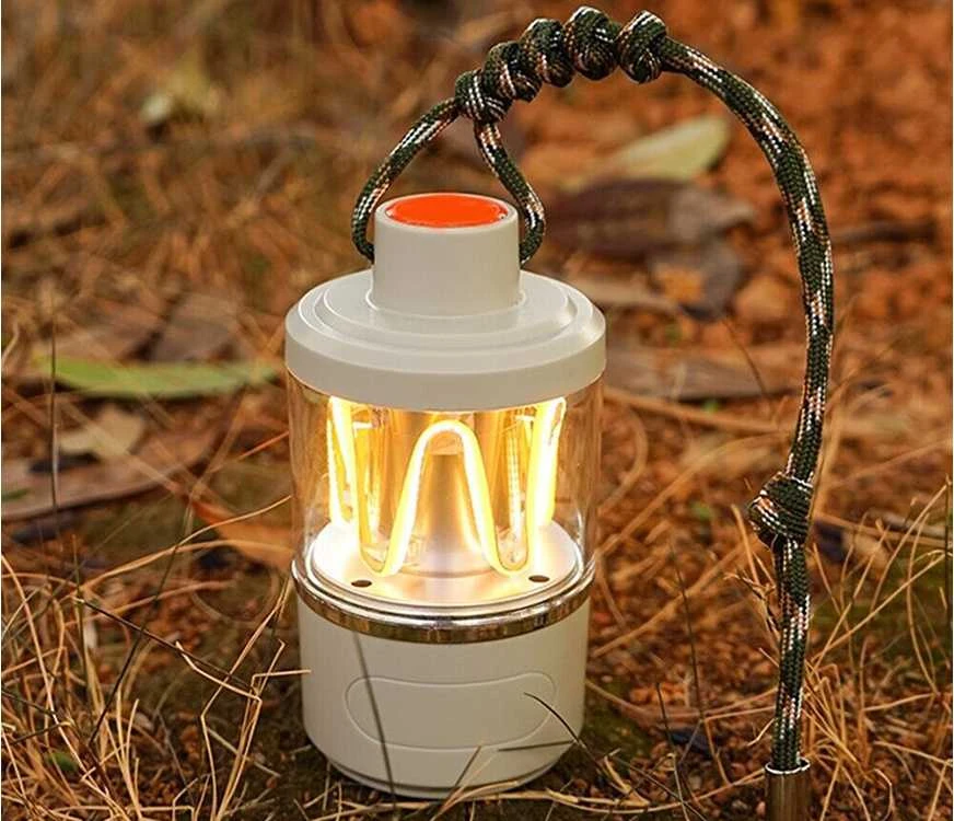 LED turistinė lempa su integruotu akumuliatoriumi ir USB