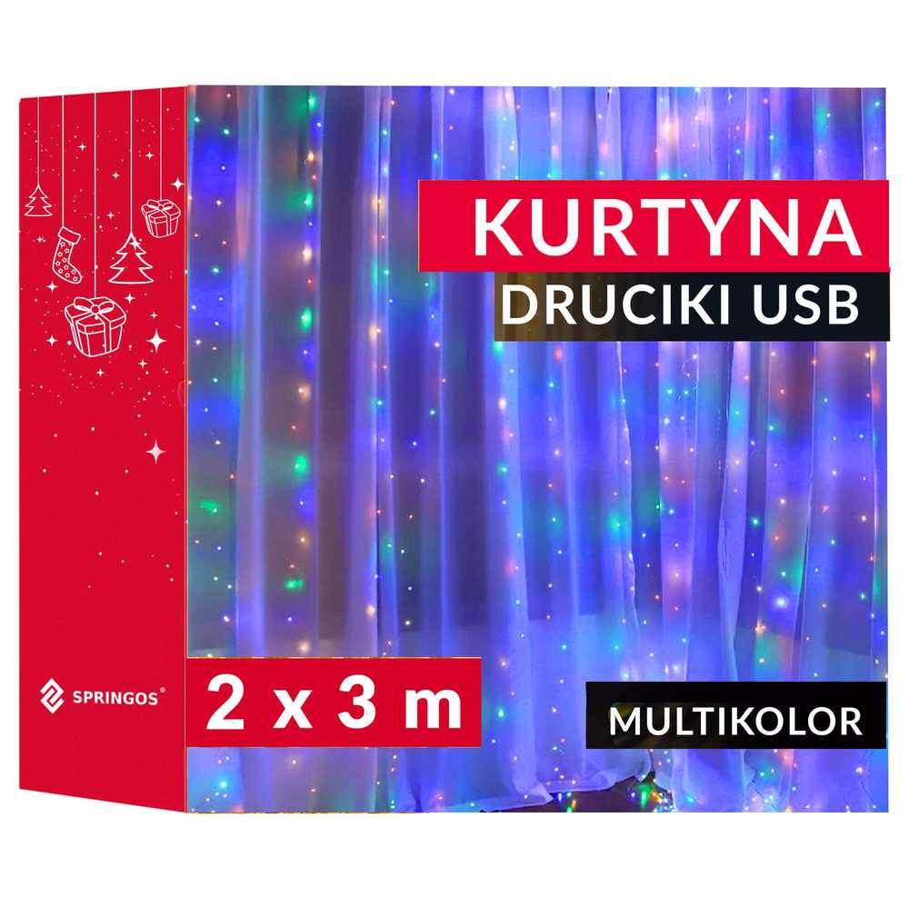 LED užuolaida Springos 200 LED CL4097, daugiaspalvė 3x2 m