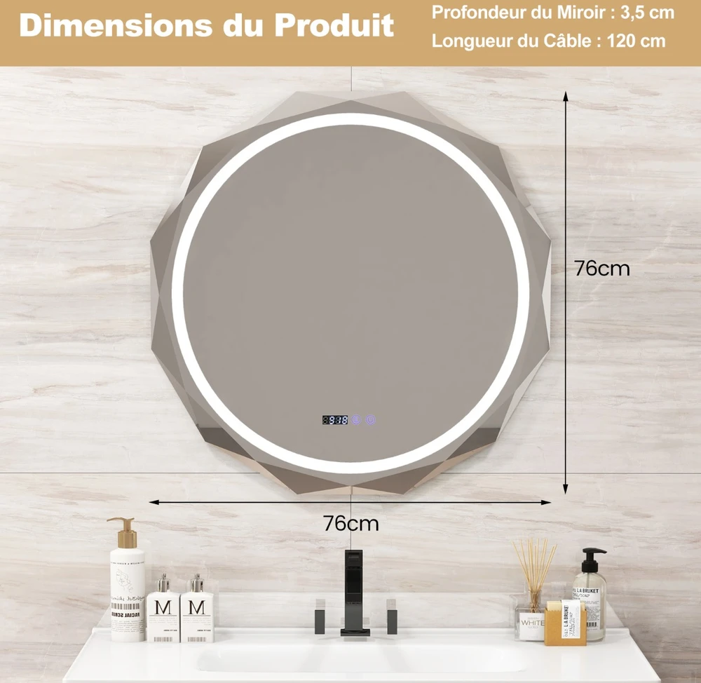 LED vonios veidrodis 76 x 76 x 3.5 cm