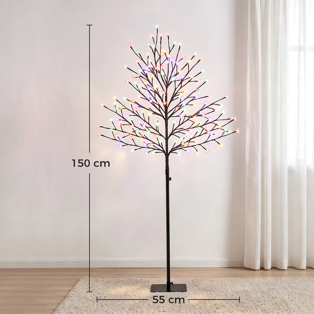 LED vyšnių žiedų medis su 160 LED ir 11 šviesos režimų, juodas ir skaidrus, 55 × 55 × 150 cm