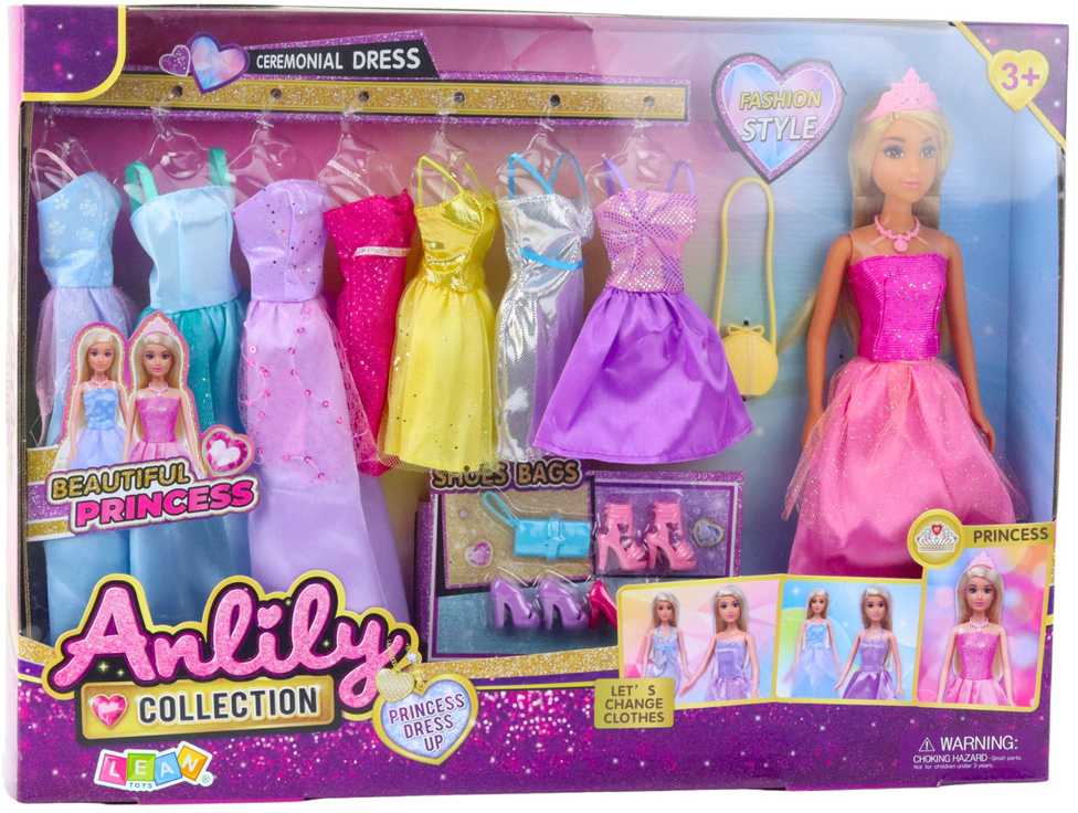 Lean Toys Lėlė Anlily su 8 Suknelių, Batelių ir Rankinių Rinkiniu