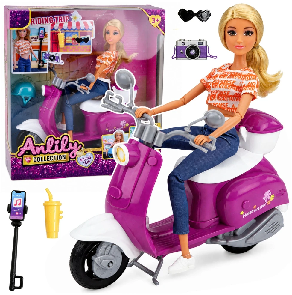 Lean Toys Lėlė Anlily su motoroleriu ir priedais, 30 cm
