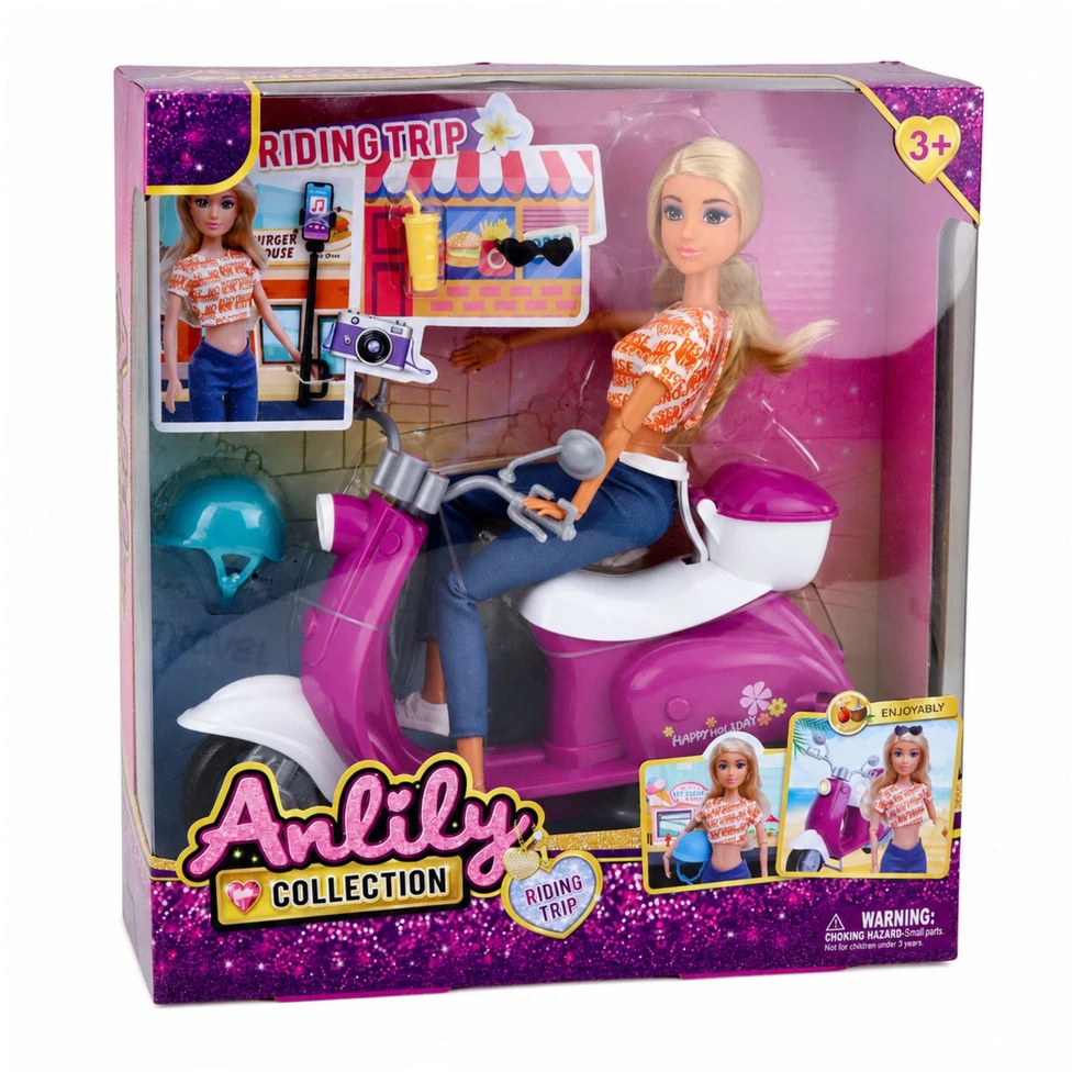 Lean Toys Lėlė Anlily su motoroleriu ir priedais, 30 cm