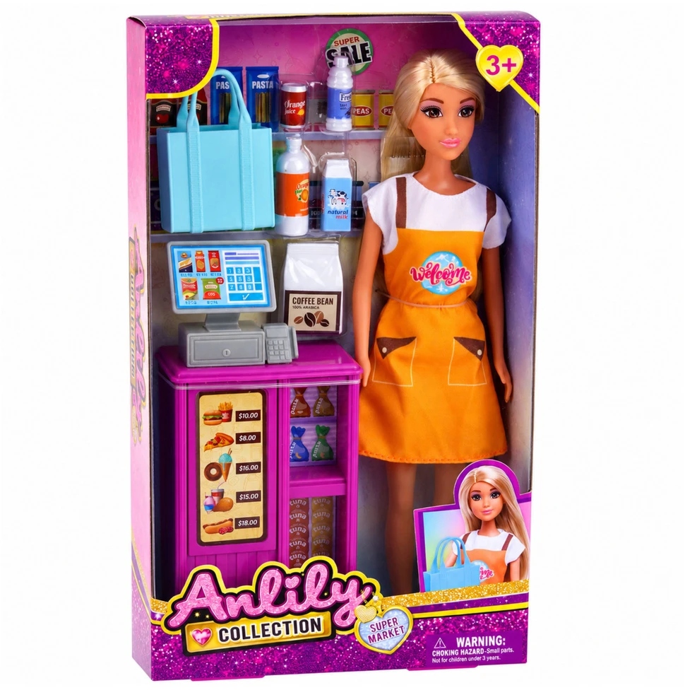 Lean Toys Lėlė su parduotuvės rinkiniu ir kasos aparatu, 30 cm