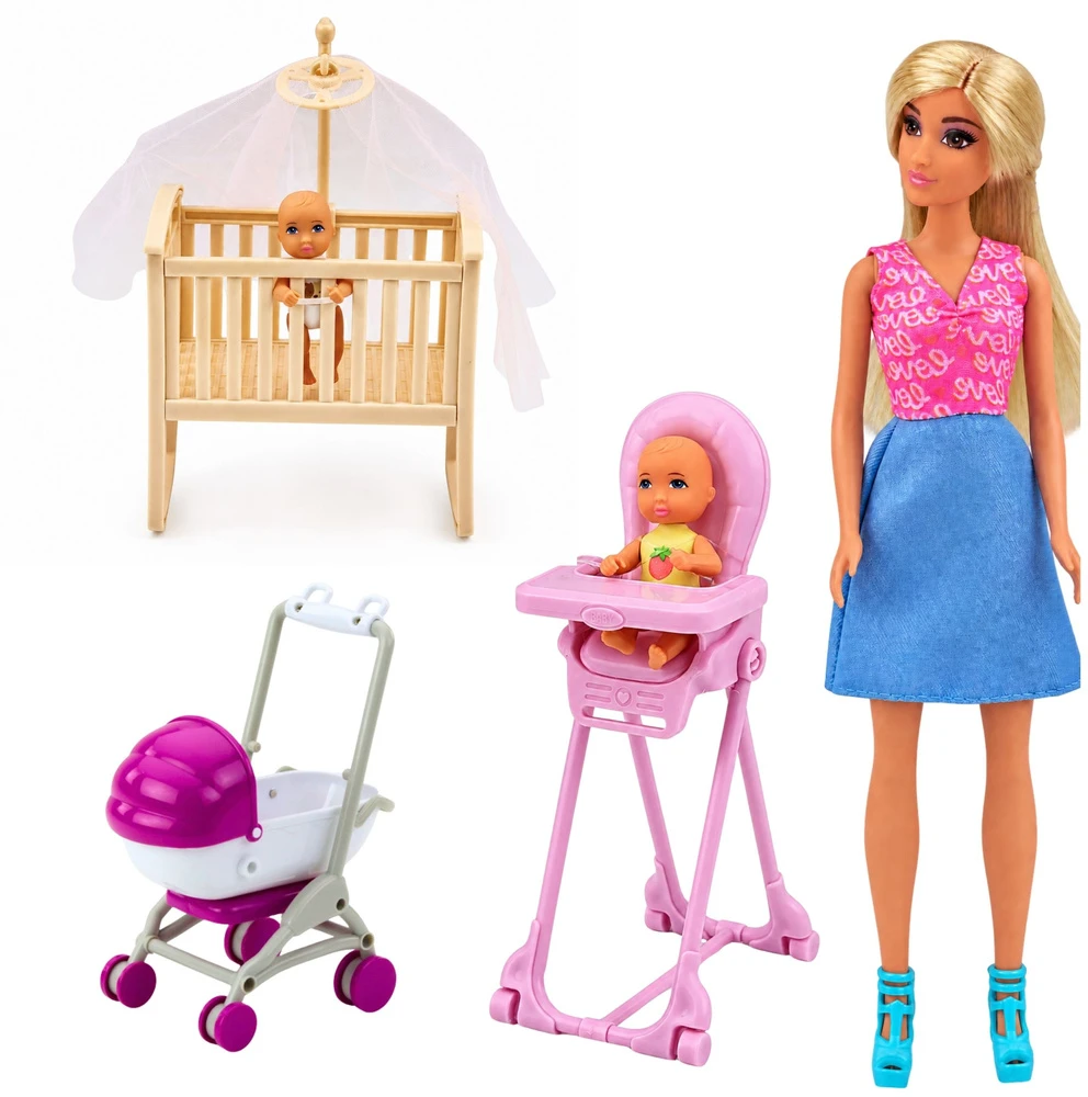 Lean Toys Lėlių rinkinys su mama ir dvyniais, 30 cm
