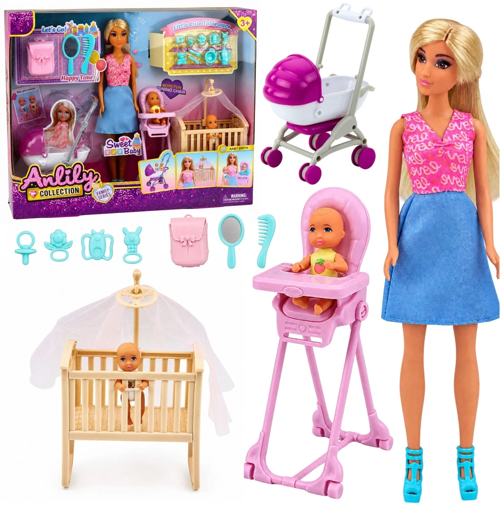 Lean Toys Lėlių rinkinys su mama ir dvyniais, 30 cm