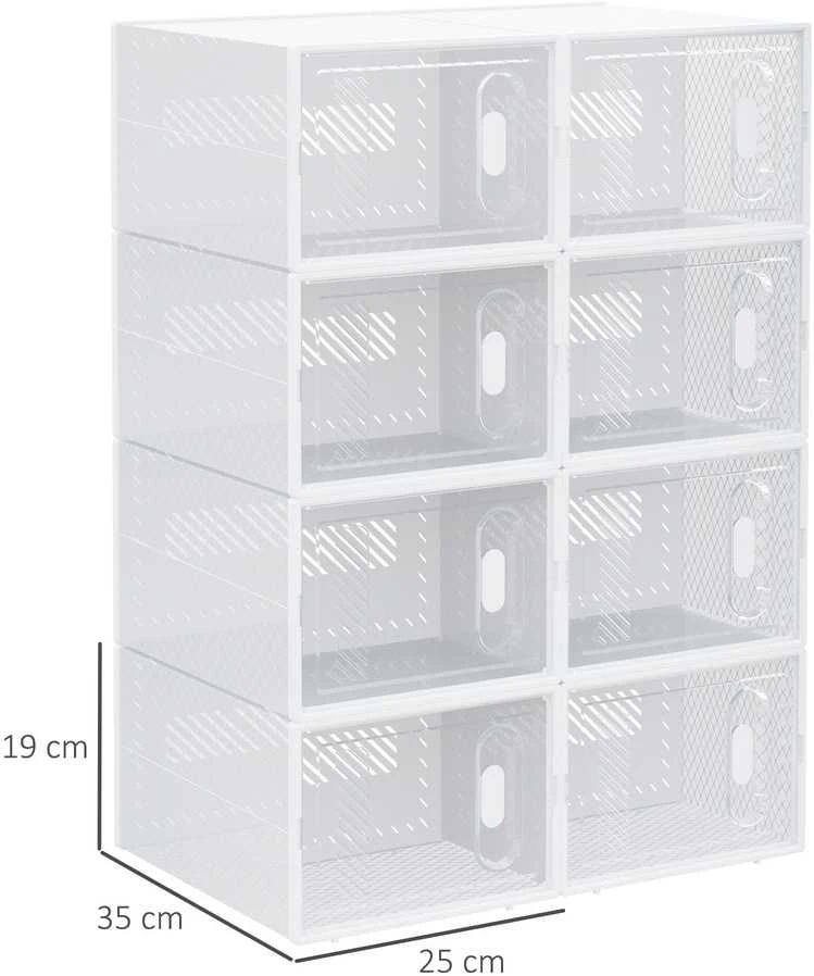HOMCOM batų spintelė, DIY modulinė lentyna su 8 skyreliais, stačiakampė batų lentyna, plastikinė, skaidri, 25x35x19 cm