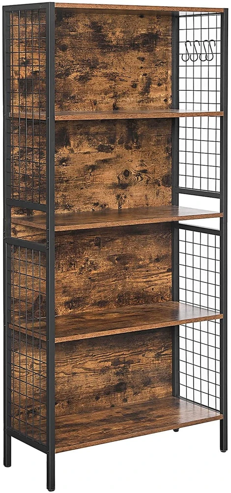 Leobert Lentyna su 4 lentynomis ir S formos kabliais, rustikinės rudos ir juodos spalvos, 74 x 30 x 155 cm