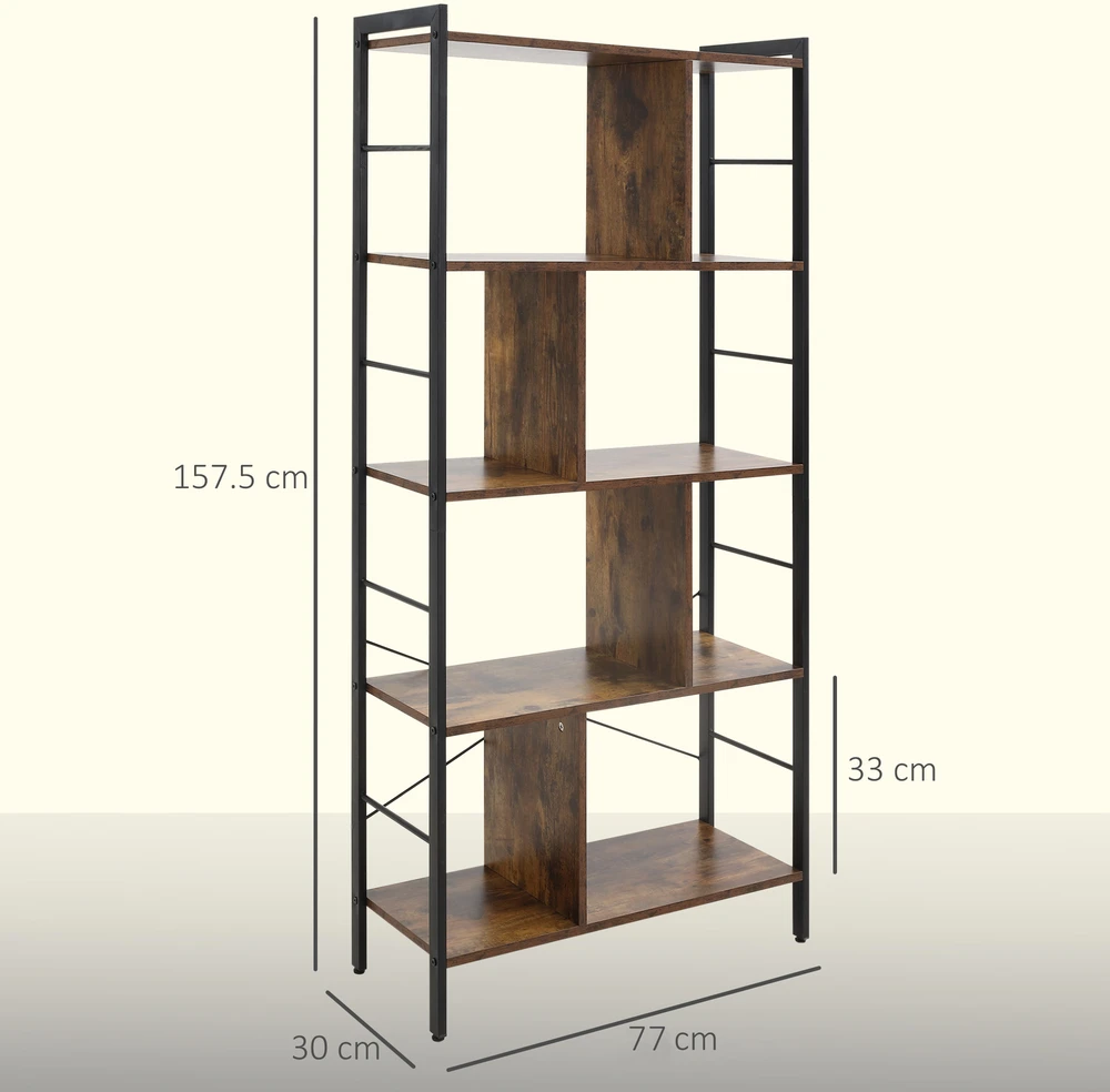 Lentyna su 5 lentynomis ir metaliniu rėmu, ruda ir juoda, 77 x 30 x 157,5 cm