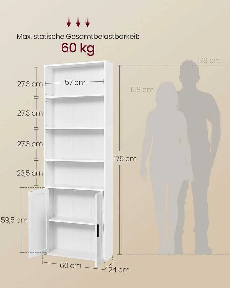 Vasagle Lentyna su 6 lygiais, balta, 24x60x175 cm