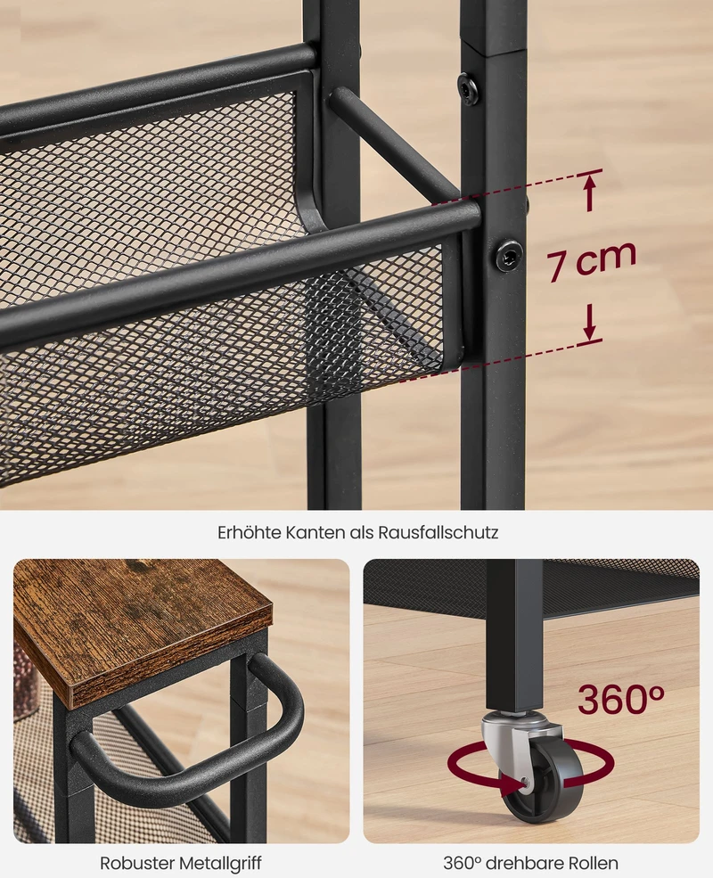Songmics Lentyna su 6 lygiais, vintažinė ruda–juoda, 45,4 × 15 × 131,4 cm