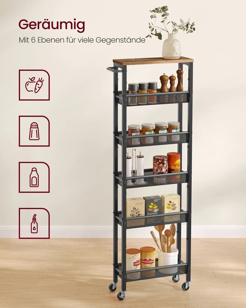 Songmics Lentyna su 6 lygiais, vintažinė ruda–juoda, 45,4 × 15 × 131,4 cm