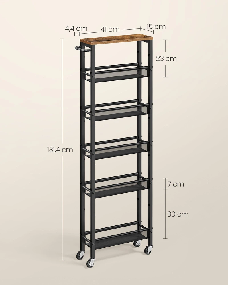 Songmics Lentyna su 6 lygiais, vintažinė ruda–juoda, 45,4 × 15 × 131,4 cm