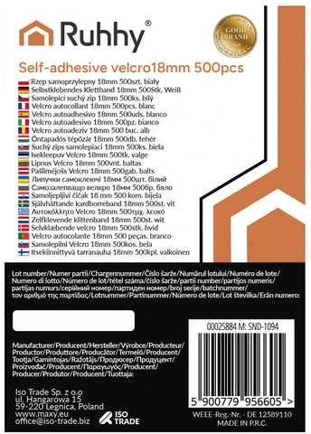 RUHHY savisaugantis Velcro 18mm 500vnt baltas