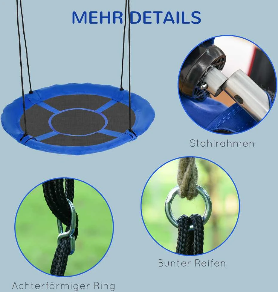 Outsunny gandro lizdo tipo sūpynės, Ø110cm, 150kg, reguliuojamos, mėlynos, 3-12 metų