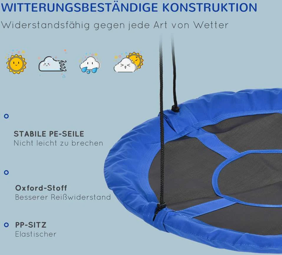 Outsunny gandro lizdo tipo sūpynės, Ø110cm, 150kg, reguliuojamos, mėlynos, 3-12 metų