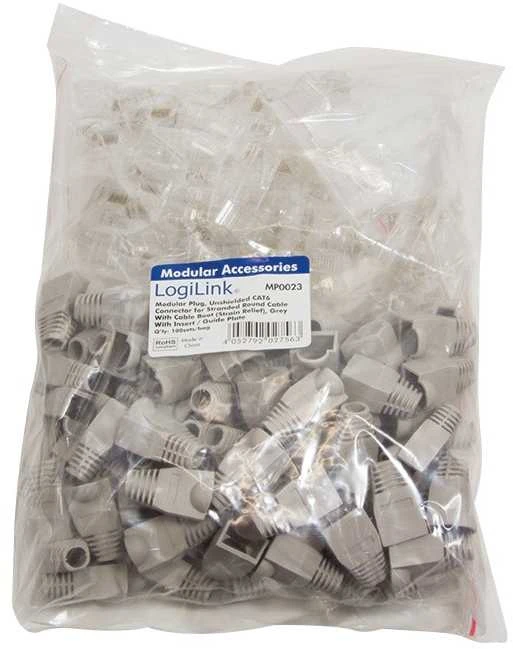 LOGILINK MP0023 LOGILINK - Kištukinė jungtis Cat.6 RJ45 100vnt. komplektas, neekranuotas, pilkas