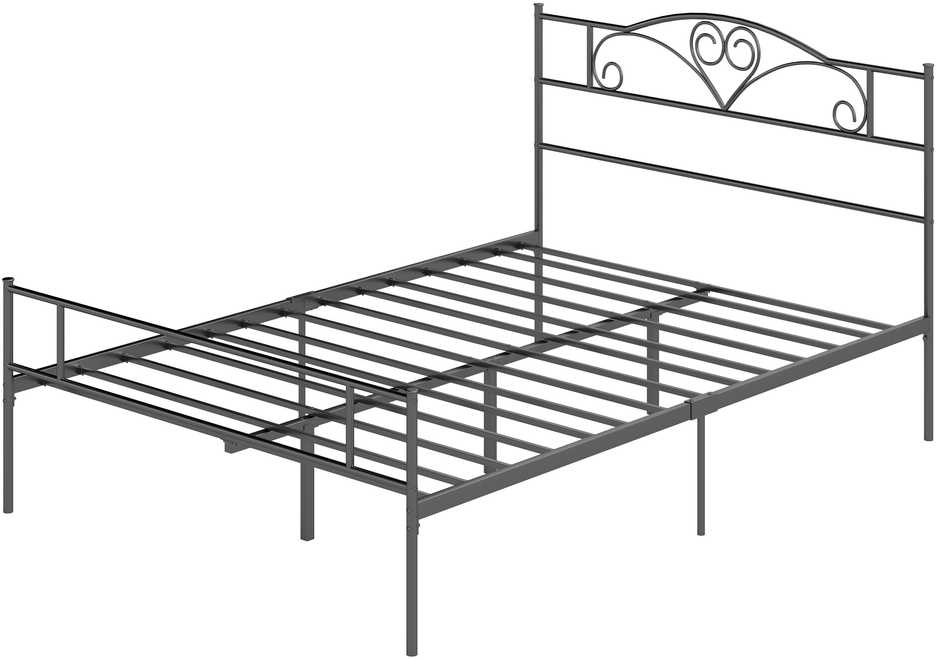 Lova HOMCOM Metalinis lovos rėmas su galvūgaliu, 300 kg keliamoji galia, 145I x 211P x 106A cm, juodas