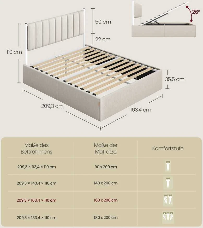 Songmics Lovos rėmas 160 x 200 cm