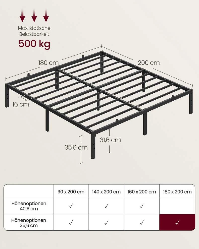 Songmics Lovos rėmas 180 × 200 cm