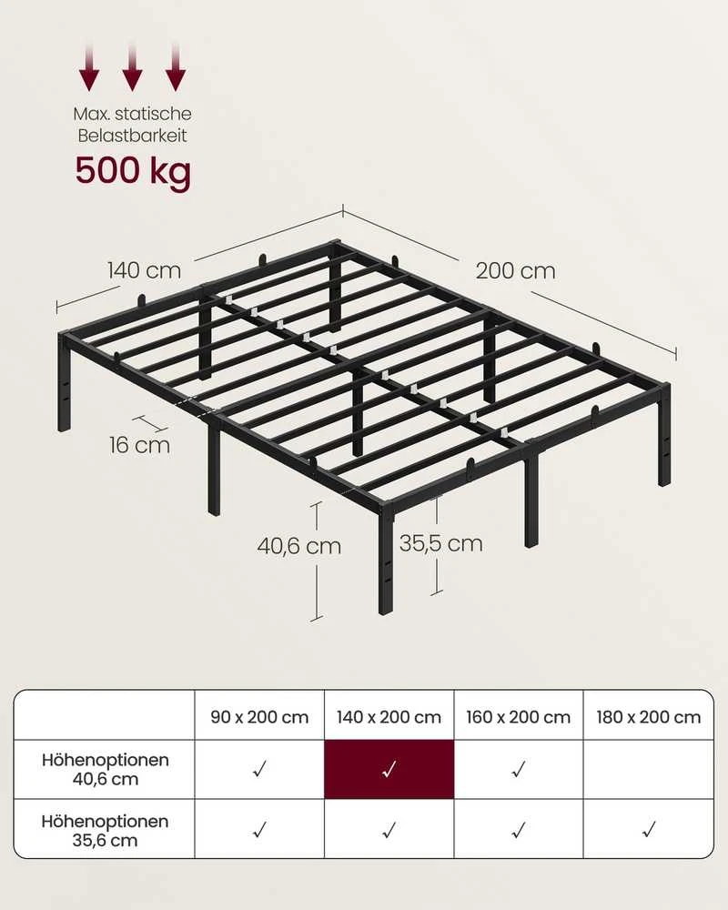 Songmics Lovos rėmas 200 × 140 × 40,6 cm