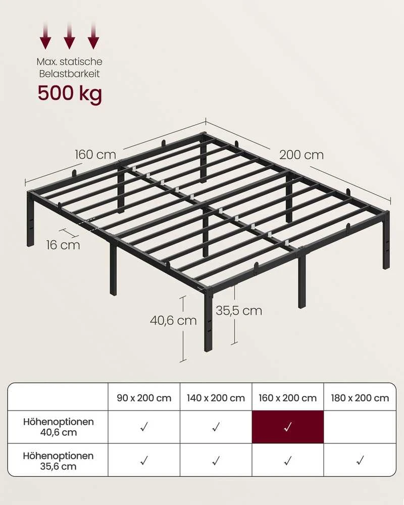 Songmics Lovos rėmas 200 × 160 cm