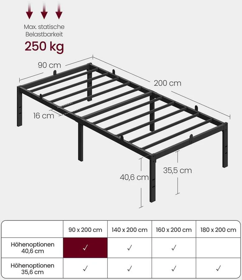 Lova Songmics Lovos rėmas 200 × 90 × 40,6 cm