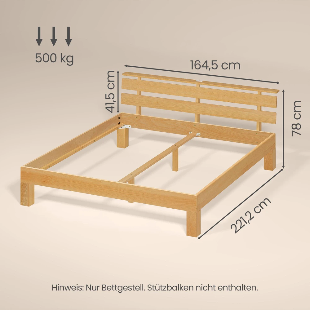 Lova Songmics Lovos rėmas su galvūgaliu ir LED apšvietimu, natūralios spalvos, 221,2 × 164,5 × 78 cm