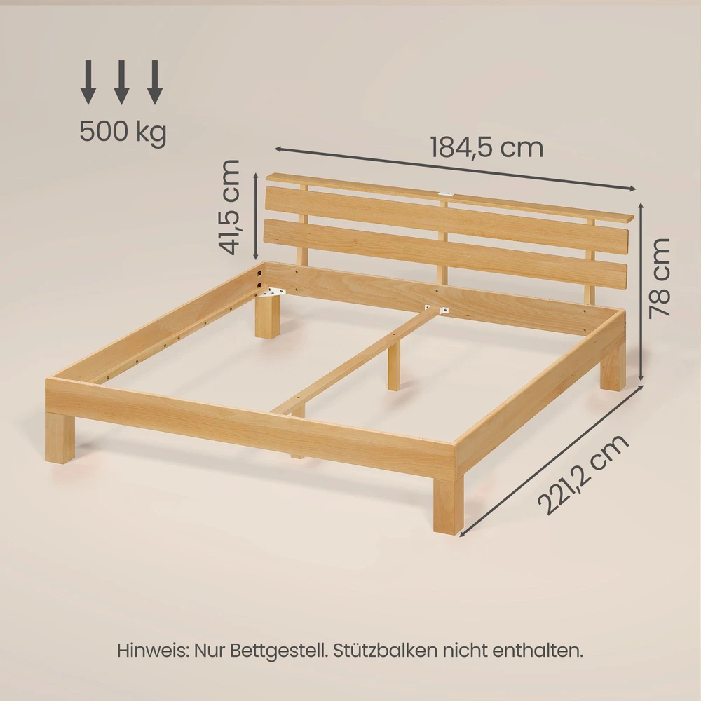 Lova Songmics Lovos rėmas su galvūgaliu, LED apšvietimu ir USB jungtimis, natūralios spalvos, 221,2 × 184,5 × 78 cm