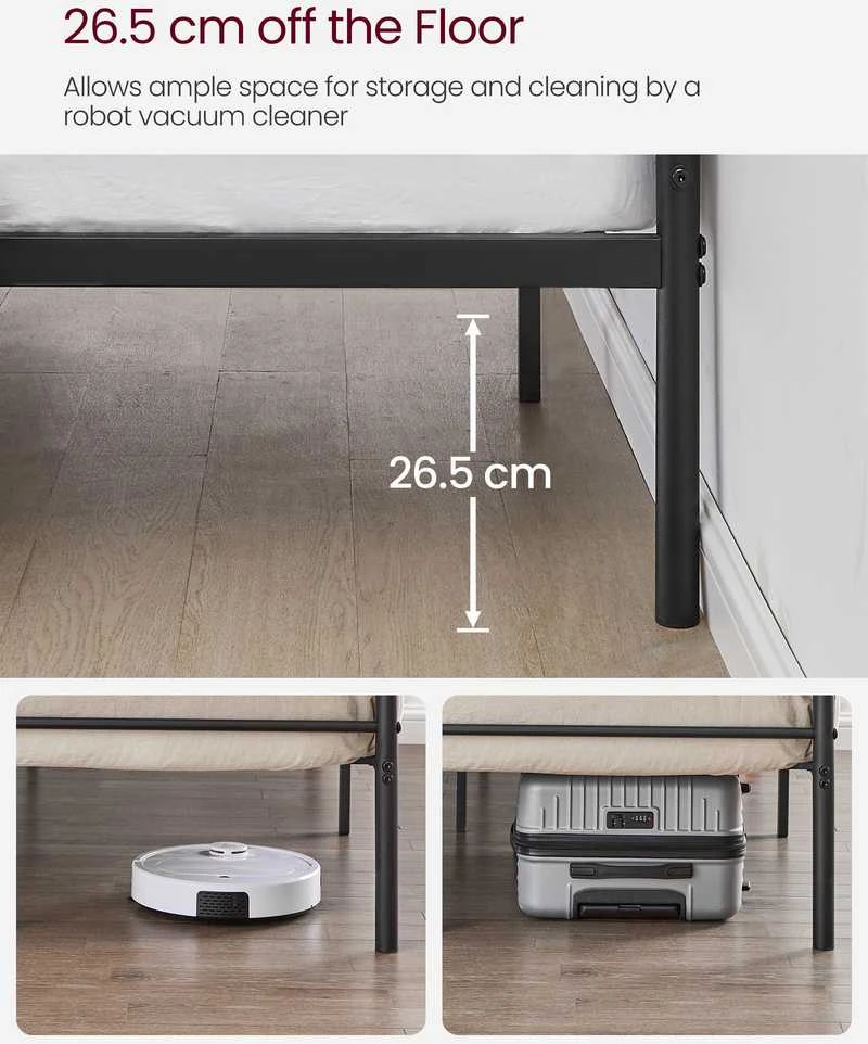 Lova Songmics Vasagle Juodos spalvos metalinis viengulės lovos rėmas