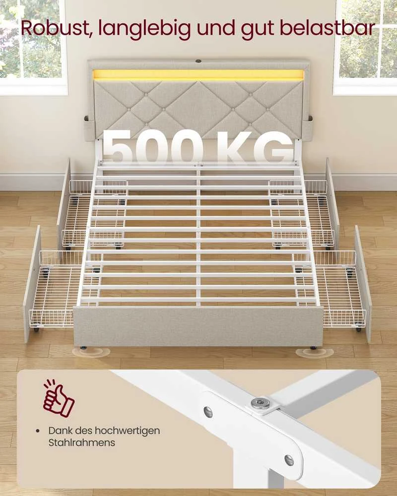 Songmics Metalinis lovos rėmas 210,2 x 149 x 88,2/94,7 cm