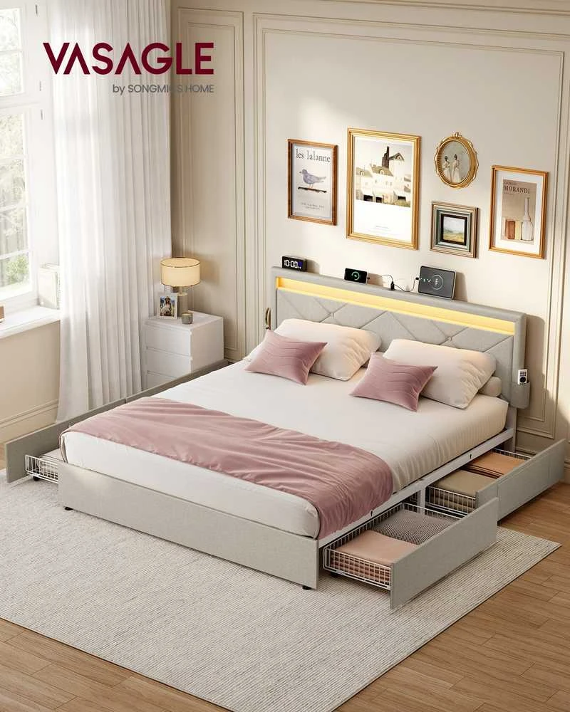 Songmics Metalinis lovos rėmas 210,2 x 149 x 88,2/94,7 cm