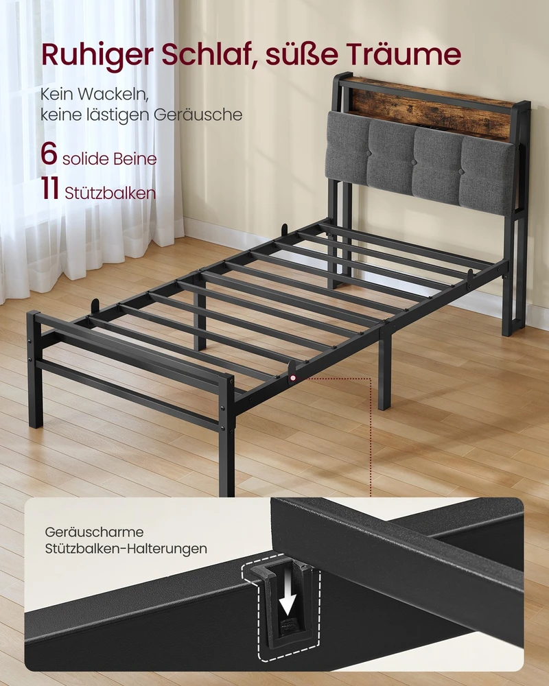 Songmics Lova su daiktų laikymo vieta ir LED apšvietimu, matinė juoda, 218,3 × 90,5 × 104,5 cm