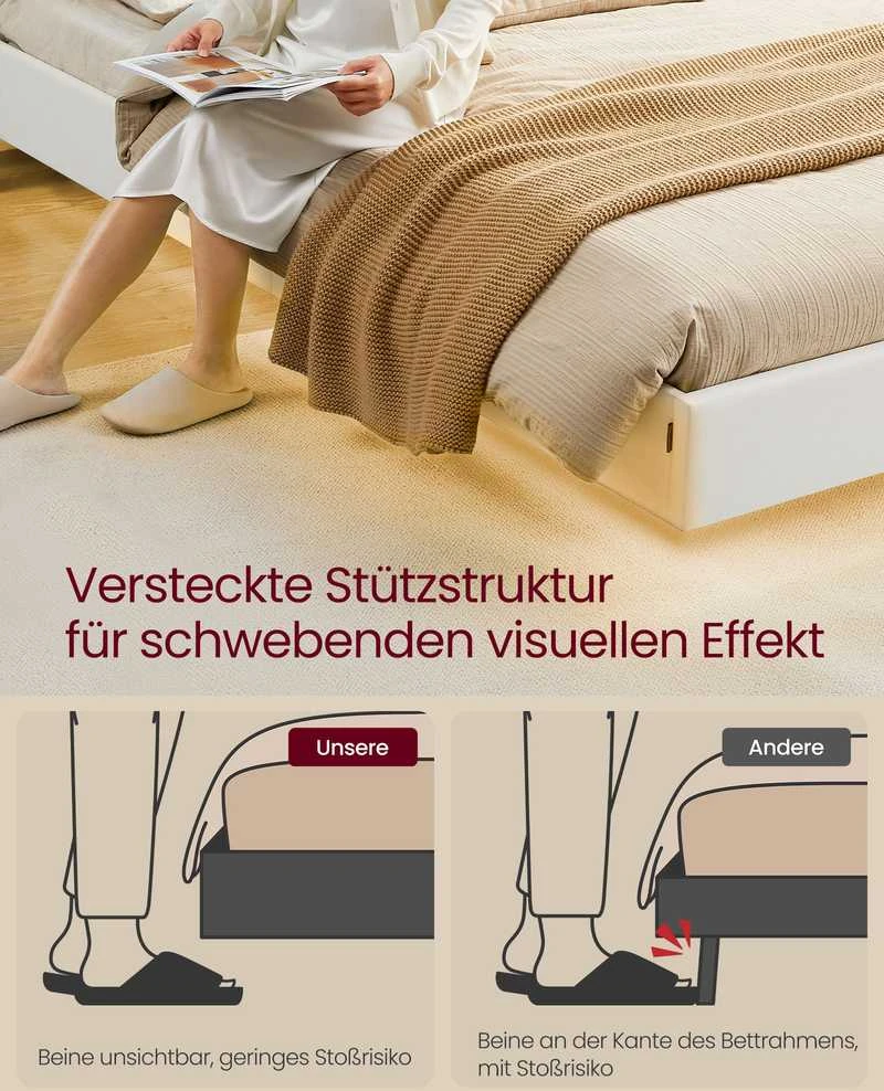 Vasagle Lovos rėmas su LED apšvietimu ir įkrovimo stotele 160 x 200 cm