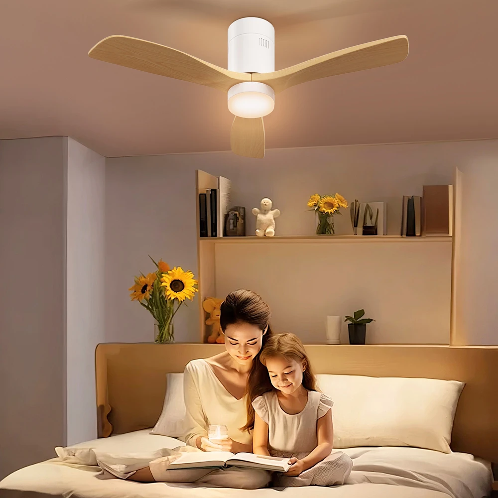 HOMCOM Lubų ventiliatorius su apšvietimu ir nuotoliniu valdymu 117 cm LED lempa su ventiliatoriumi, 3 sparnais, grįžtamuoju nuolatinės srovės varikliu, 3 šviesos spalvomis, 6 greičiais, laikmačiu miegamajam