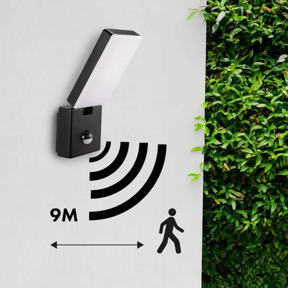 Maclean LED lempa su judesio jutikliu, PIR judesio jutiklis, juoda, 10W, IP65, 800lm, neutrali balta spalva (4000K) MCE516 B