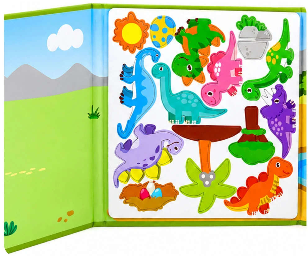 Lean Toys Magnetinė knygelė su dinozaurais, 30 magnetų, 18,5 × 18,5 cm