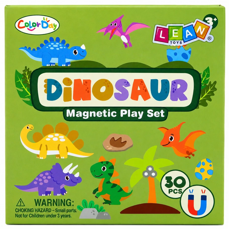 Lean Toys Magnetinė knygelė su dinozaurais, 30 magnetų, 18,5 × 18,5 cm