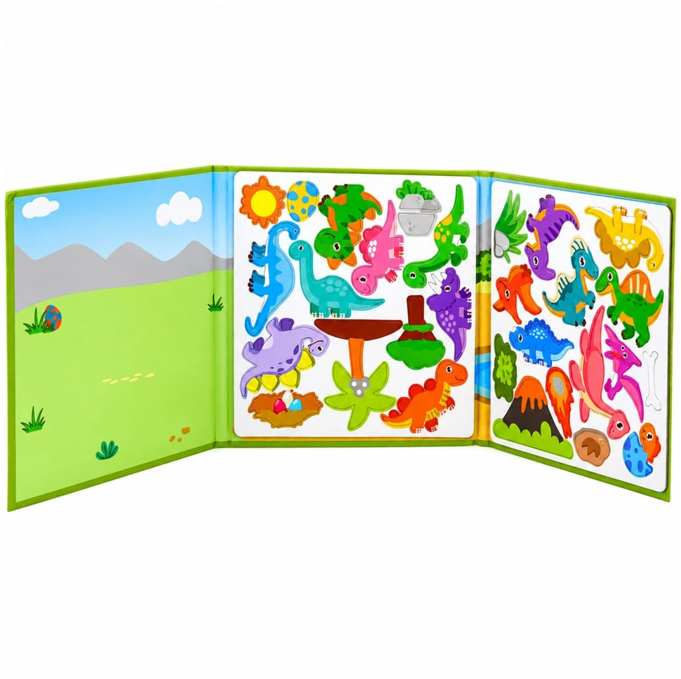 Lean Toys Magnetinė knygelė su dinozaurais, 30 magnetų, 18,5 × 18,5 cm