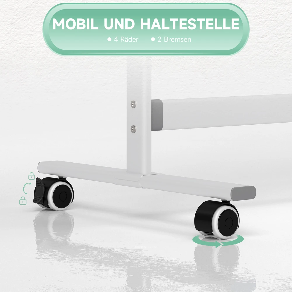 HOMCOM Magnetinė lenta 120 x 90 cm Dvipusė magnetinė lenta su stovu, ratukais, 6 žymekliais ir 1 trintuku, 360° pasukama, 3 pakopų reguliuojama magnetinė lenta biurui, namams