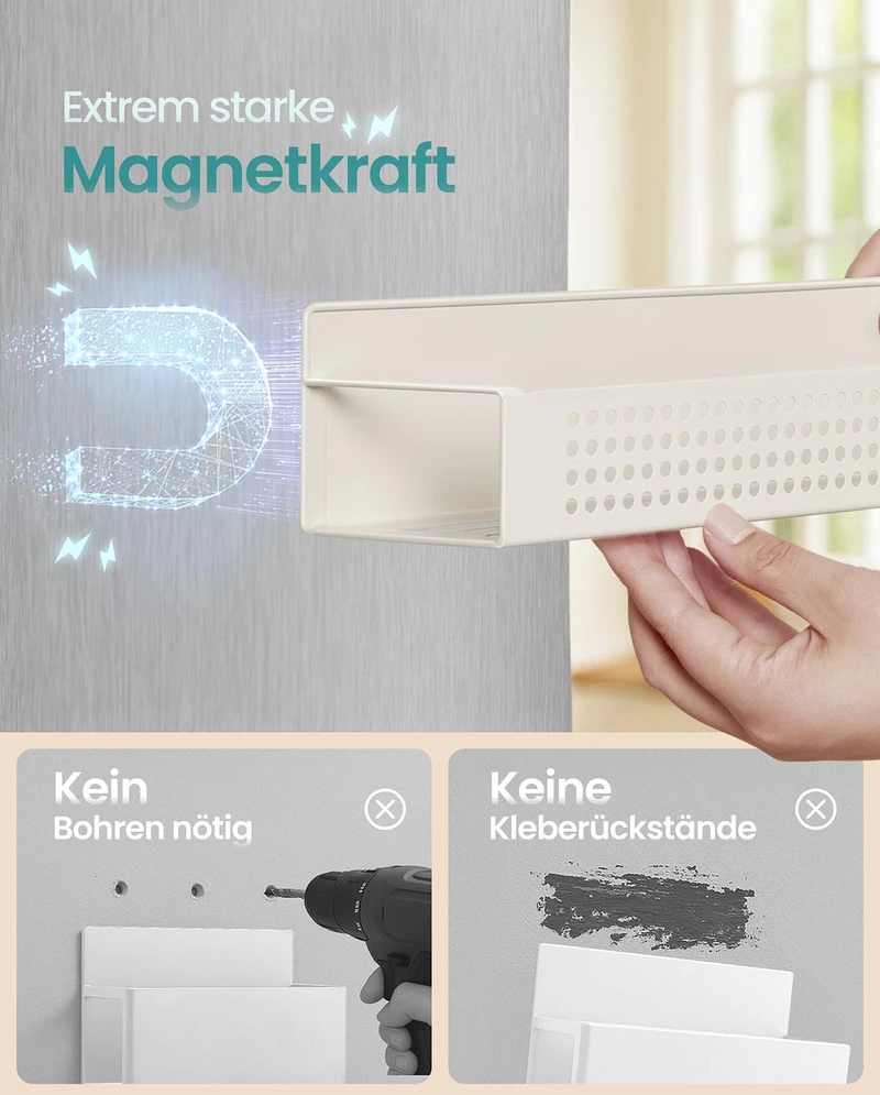 Songmics Magnetinė prieskonių lentyna kreminė