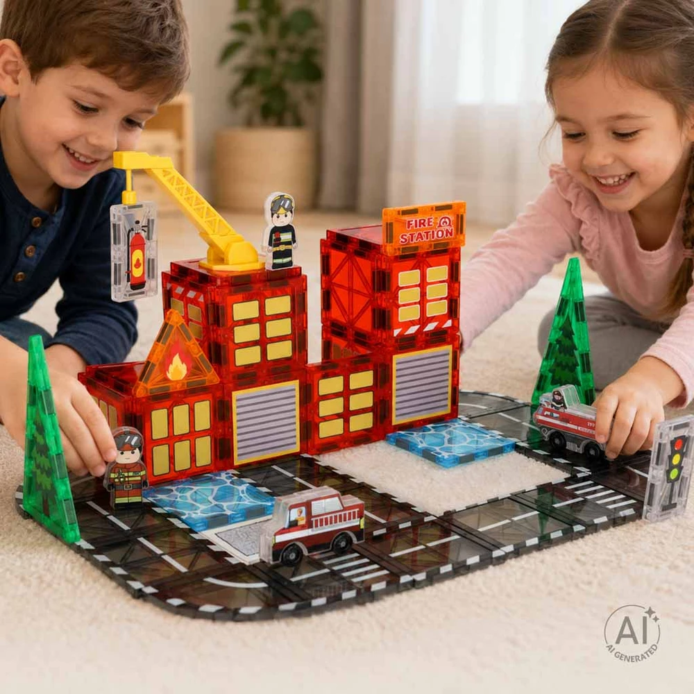 Magnetinės kaladėlės gaisrinė 48 vnt.
