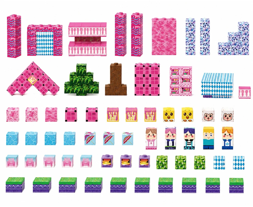 Lean Toys Magnetinės konstravimo kaladėlės, kubo formos, rožinės, 100 vnt.