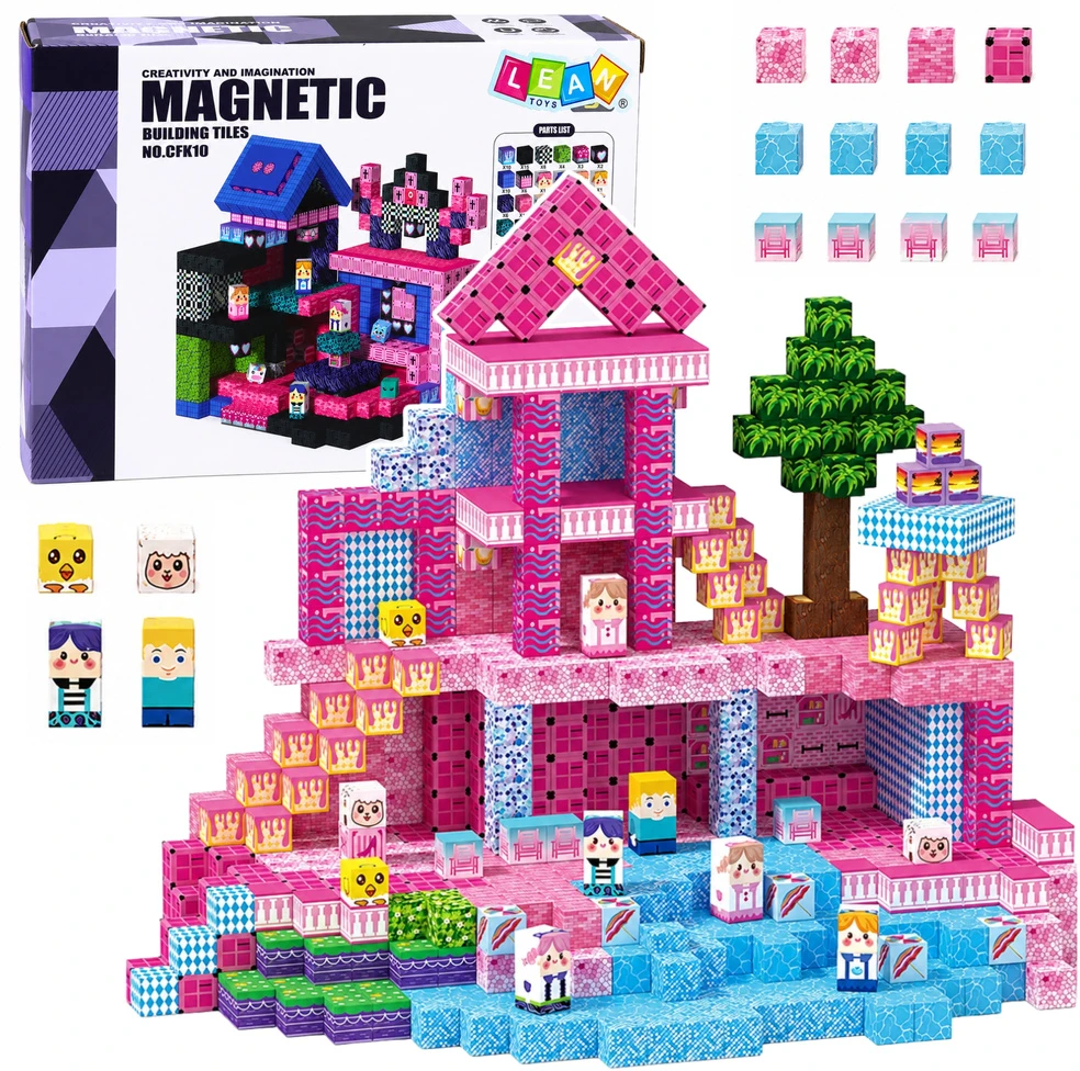 Lean Toys Magnetinės konstravimo kaladėlės, kubo formos, rožinės, 100 vnt.