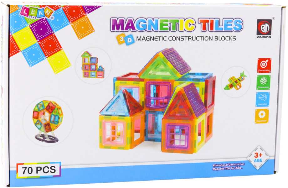 Lean Toys Magnetiniai blokeliai, 70 vnt., edukacinis rinkinys