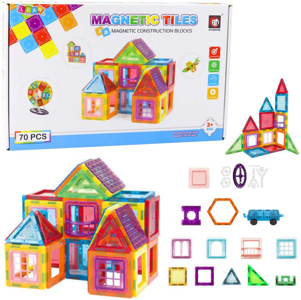 Lean Toys Magnetiniai blokeliai, 70 vnt., edukacinis rinkinys