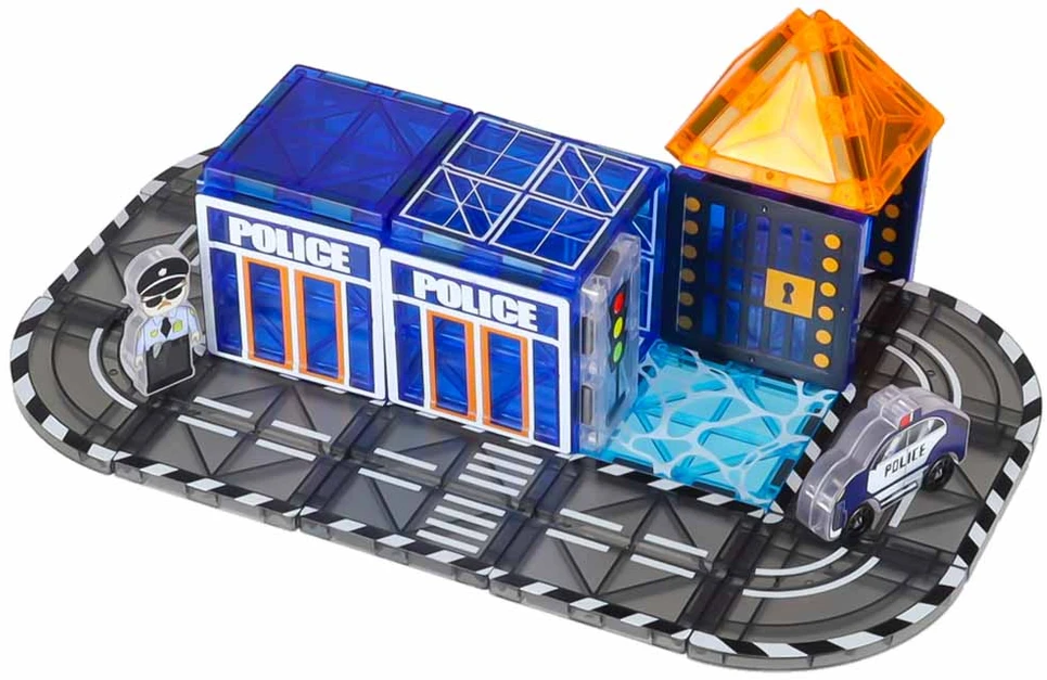 Magnetinis konstruktorius policijos tema, įvairiaspalvis, 91 dalių