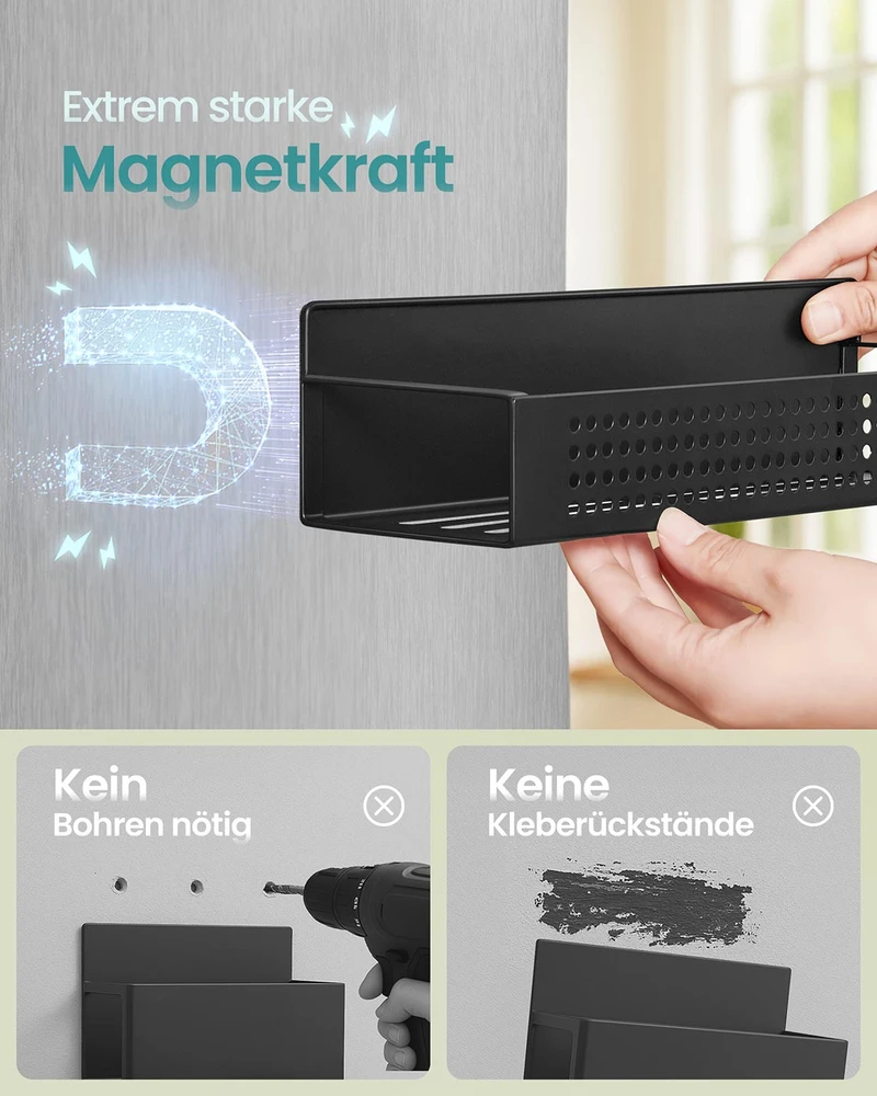 Songmics Magnetinis prieskonių laikiklis juodas